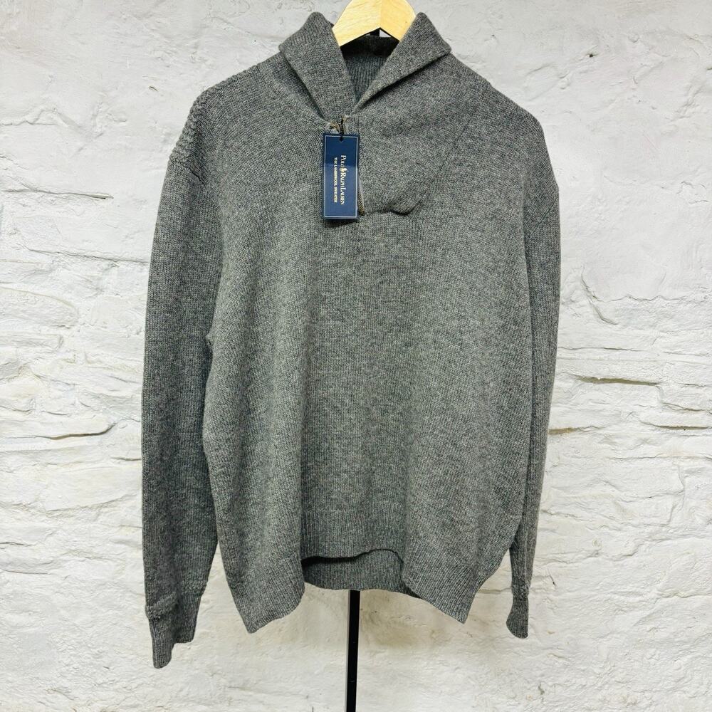 NWT Polo Ralph Lauren Lambswool Shawl Collar Knit Sweater Gray Men XXL Vintage